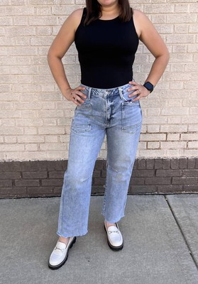 Vervet By Flying Monkey super high rise barrel jeans in Blue