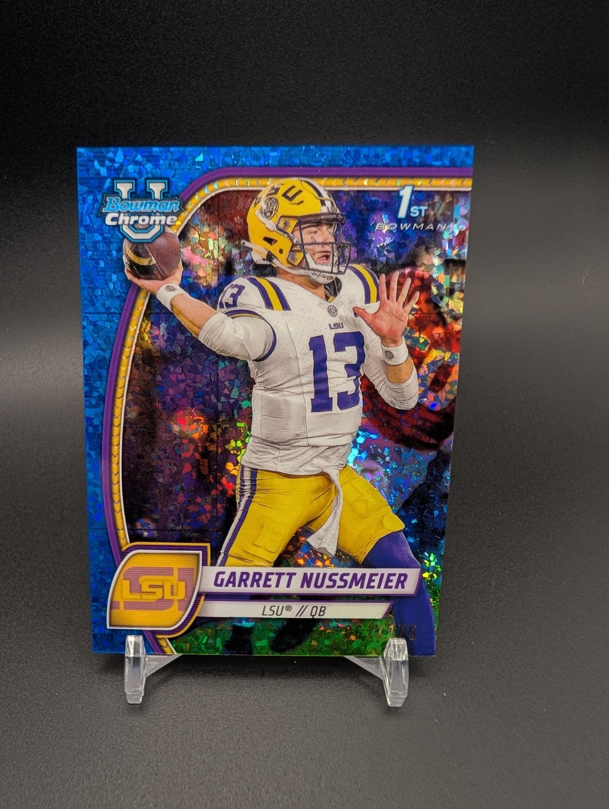 2024 Bowman Chrome U Garrett Nussmeier Blue Mini Diamond Refractor 1st #061/175