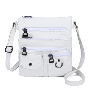 MINICAT Sac à épaule multi-poches en cuir doux pour femmes, blanc