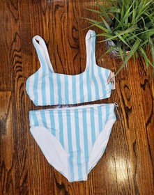 Victoria's Secret NWT Mix & Match Scoop Blue & White Cabana Striped Bikini Sz L