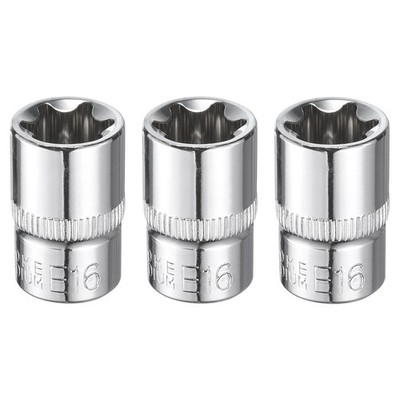 3pcs E-Torx Socket 3/8'' Drive E16 Star Socket 1.1'' Length 6 Point Spline Sleeve