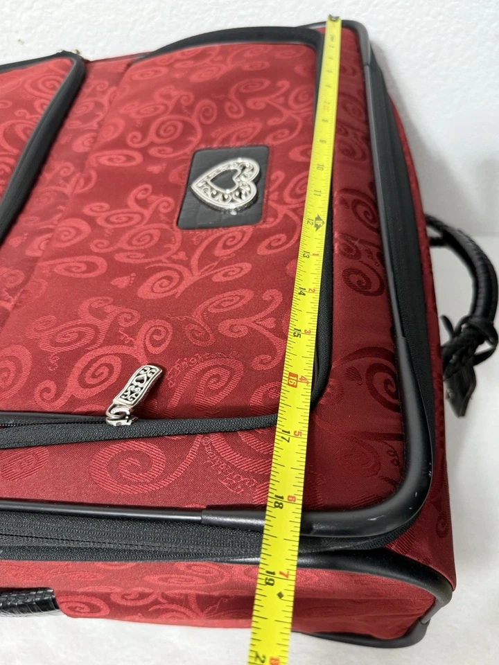 Brighton Rolling Suitcase Red Heart Canvas Luggage Black Leather Trim w/ Cover - Image 3 of 4