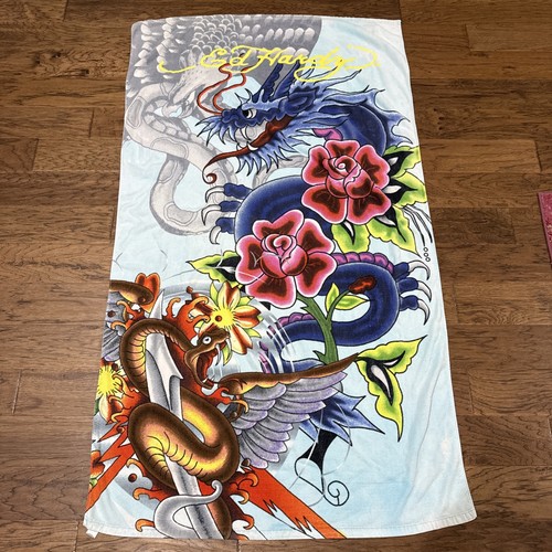 Vintage Ed Hardy Beach Towel Dragon Serpant Love Kills 64” x 39” FREE SHIPPING
