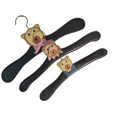 Vintage Teddy Bear Wood Hangers Set of 3 Hand Painted Kids Nursery Decor