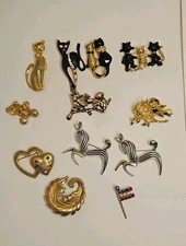 Vintage Brooch Lot of 12 – Emmons, Trifari, Monet, Avon – Cats, Mouse, USA