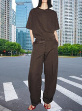 ZARA ZW COLLECTION STRIPED LINEN BLEND BALLOON PANTS sz L Retail price 99.90