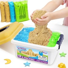 4.4 lbs Play Sand w/Storage Sandbox, 4-Pack 2 Yellow, 1 Blue, 1 Green Sensor...