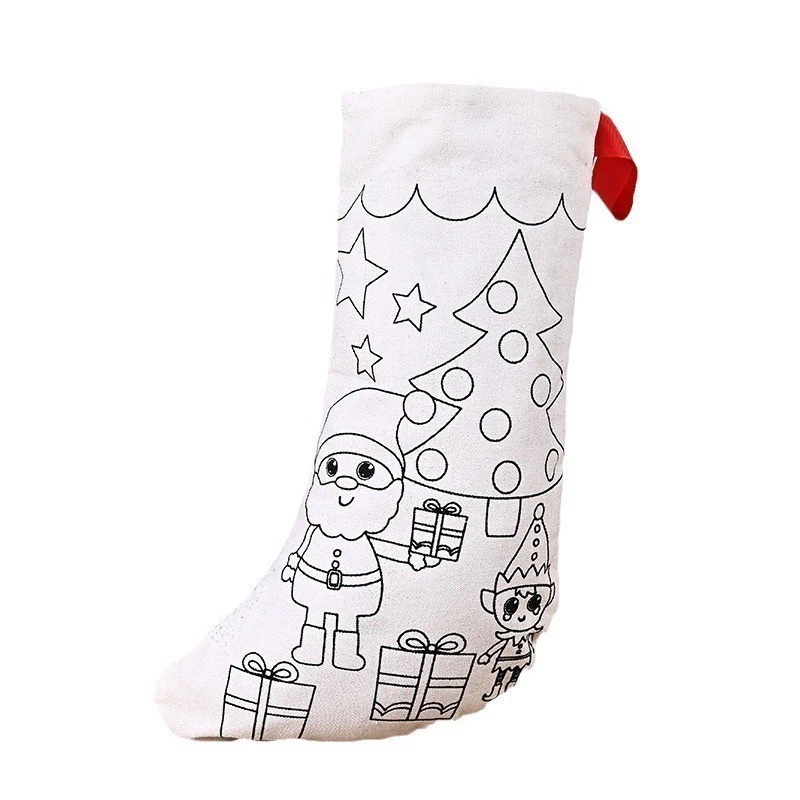 Christmas Coloring Socks DIY Graffiti Stockings for Kids Tree Decor - Photo 1/4