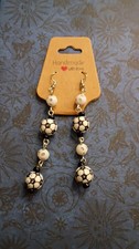Handcrafted Beaded Dangle Earrings Soccer Bal...