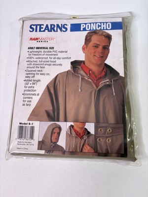 Stearns RainMaster Adult Poncho Tan Lightweight Waterproof Hooded 50'' x 94'' NEW