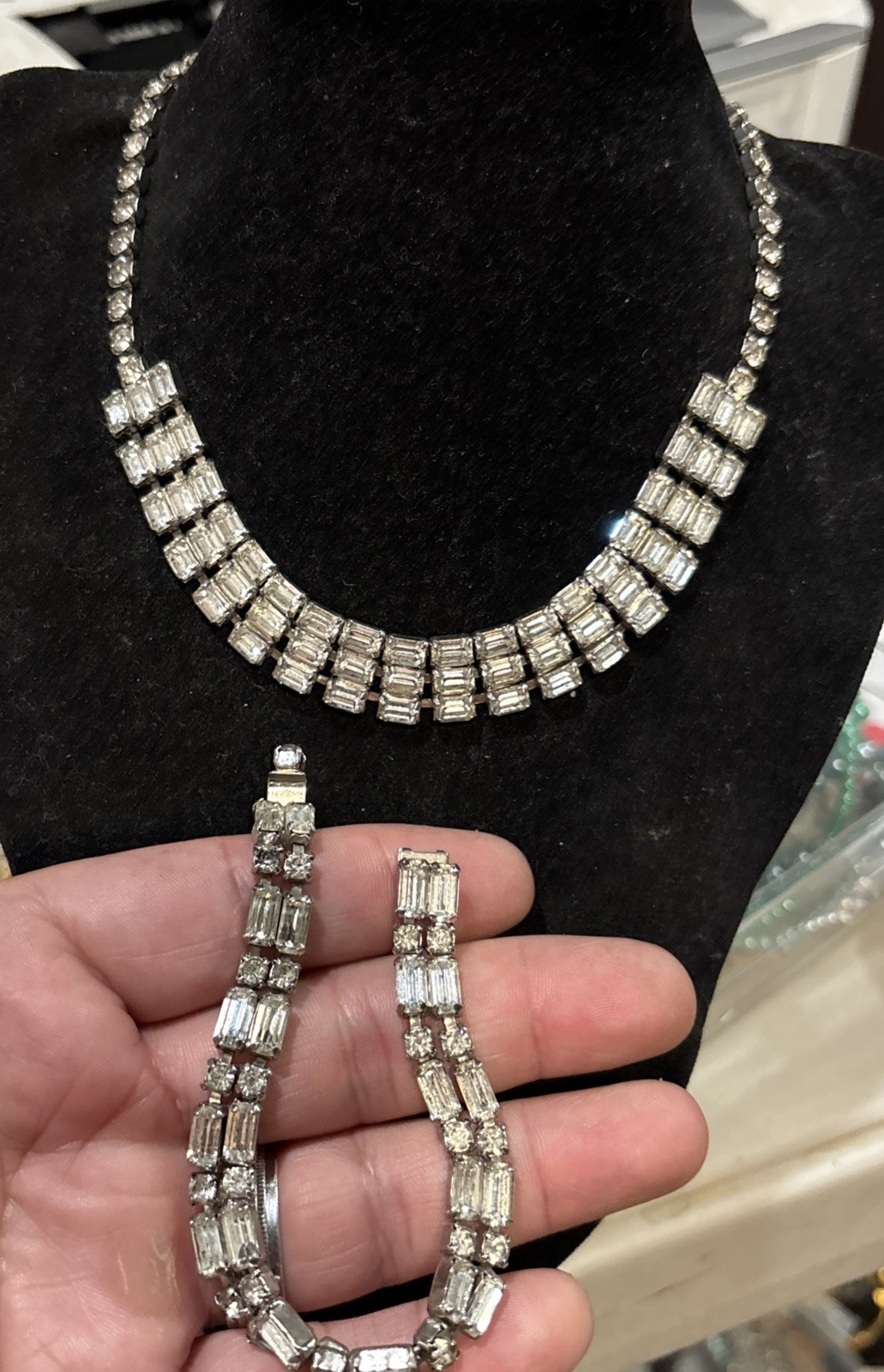 Vintsge Signed Weiss Clear Rhinestone Necklace Br… - image 1