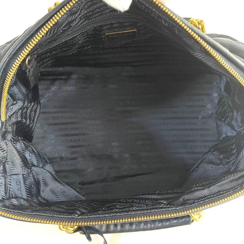 Prada Quilted Nylon Saffiano Leather Mini Bag Dark Navy Chain Strap - Picture 18 of 19