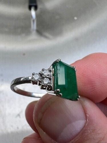 3.30Ct Emerald Cut Natural Emerald & Diamond Cocktail Ring Solid 14K White Gold - Picture 7 of 13