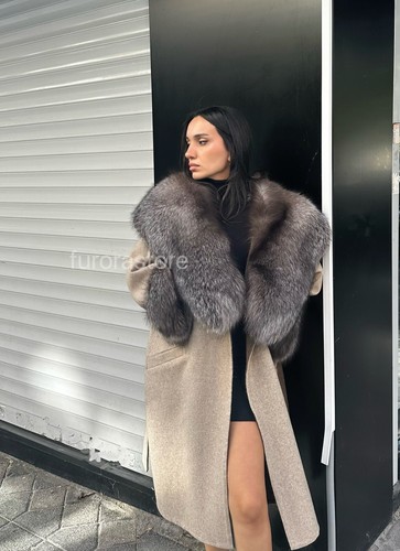 Argentina Fox Fur and Alpaca Women's Winter Coat Real Fox Fur Long Coat Soft - Picture 7 of 7