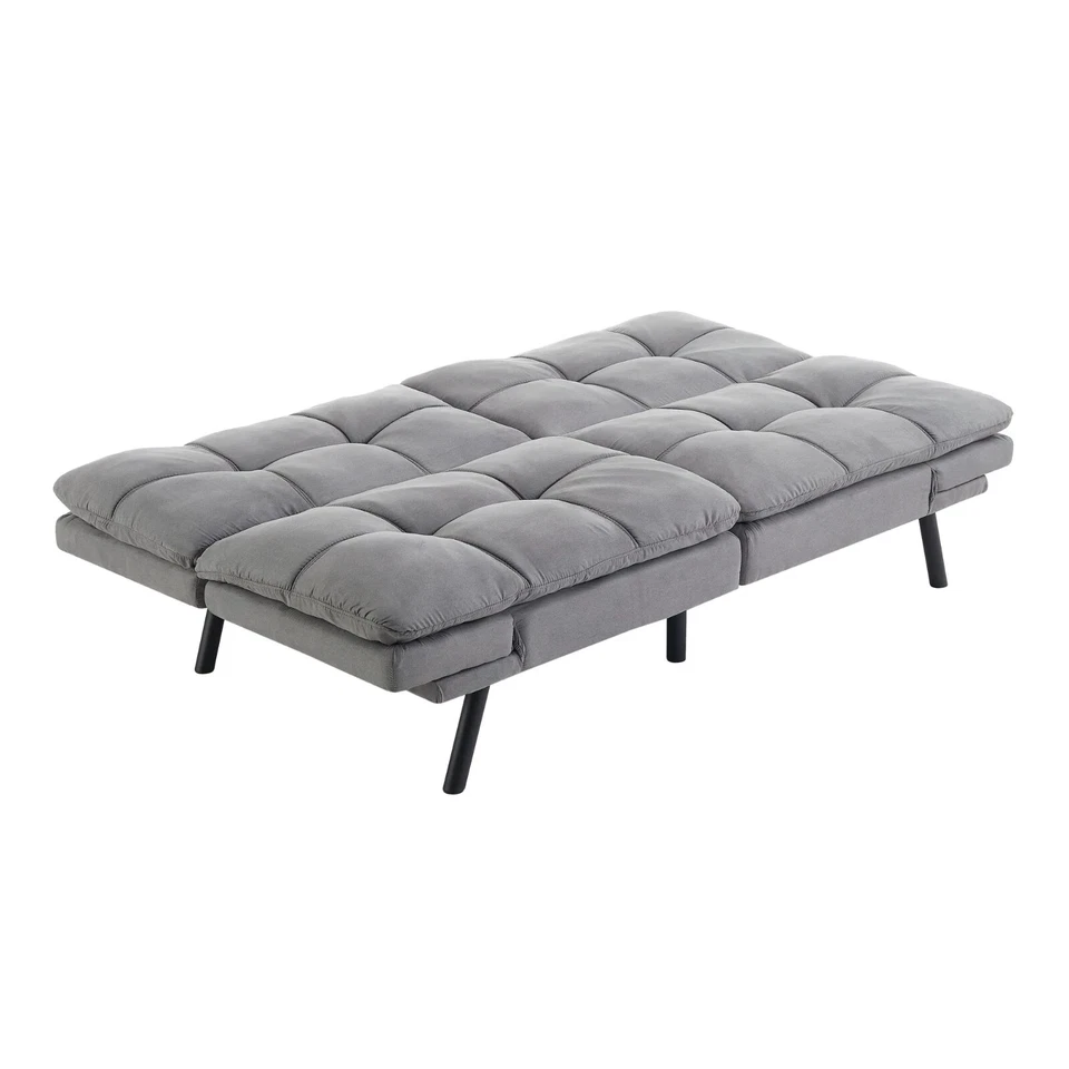 Memory Foam Futon w/Adjustable Armrests, Converts to Sleeper, Gray Faux Suede - Image 4 of 4