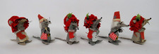 LOT OF 6 VTG 1960s CHRISTMAS MOUSE ORNAMENTS FELT 2 1/2" to 3" TALL STOCKINGS