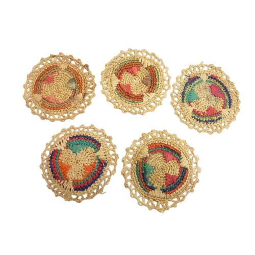 Vintage Boho Happy Woven Coasters set 5 Eclectic Kitchen Eccentric - Picture 1 of 5