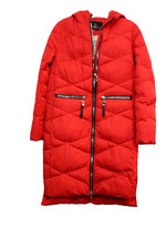 Finebabycat Jacket Down Parka Size S Red Hood Hidden Inside Chest Pocket Zip Up
