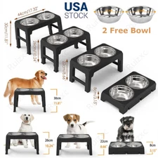 Elevated Dog Bowl Pet Feeder Stainless Steel Raised Food Water Stand w/ 2 Bowls