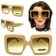 Oversized Exaggerated Retro Style SUNGLASSES Huge Jumbo Square Thick Khaki Frame