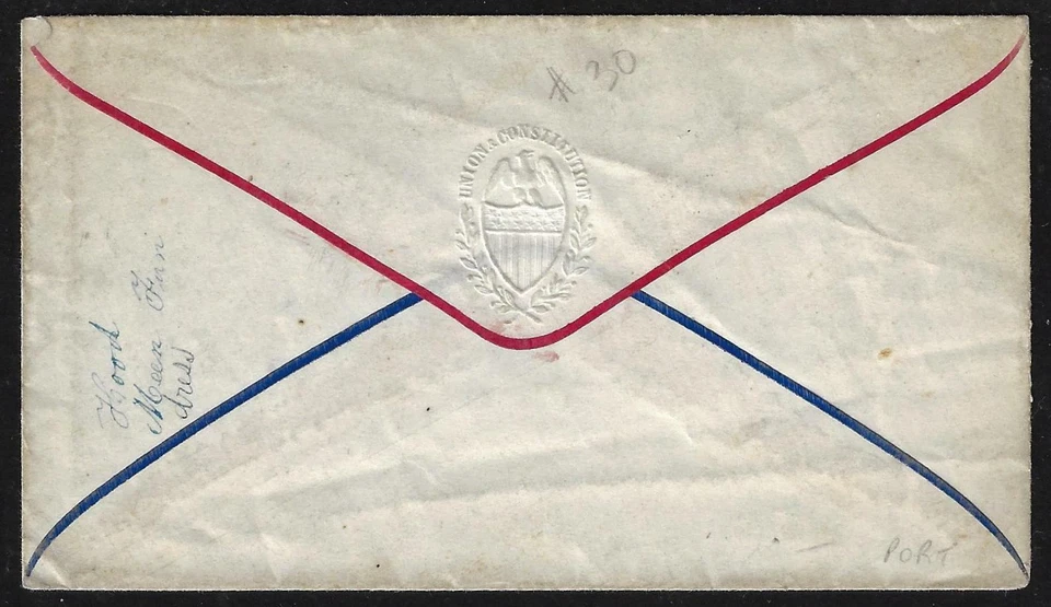 EE. UU. 1860 GUERRA CIVIL CARRETTSVILLE OHIO PATRIÓTICA CUBIERTA EN RELIEVE EN LA PARTE POSTERIOR UNIÓN Y Foto 2 de 2