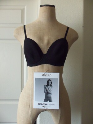 Hanro SMOOTH ILLUSION Black 71293 UW Spacer T-Shirt Bra 32C & Brazilian Panty S
