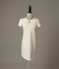Zara Woman Basic White SS Mini Dress Keyhole Back JR Wom XS Retro 70s Style