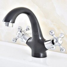 Dual Handle Deck Mounted Bathroom Basin Vessel Sink Faucet Chrome Black Brass