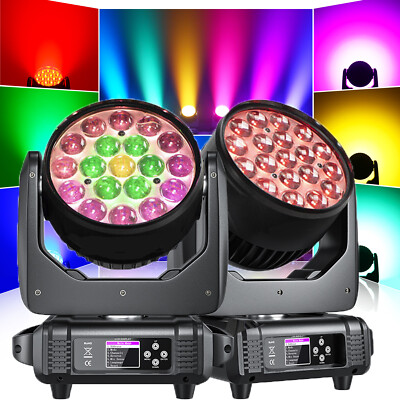 2PCS 19x15W LED Moving Head Light RGBW Zoom Beam Stage Wash Lighting DJ Party