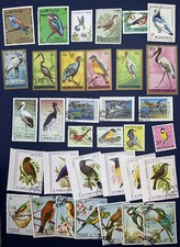 WW LOT OF 34 DIFFERENT BIRD STAMPS FROM CHINA, BURUNDI, RUSSIA, QATAR & MORE