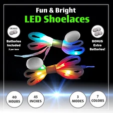 Light Up Shoelaces LED Laces 3 Modes 7 Color Party Flashing Shoe Shoelace US