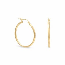2mm x 28mm Gold-Plated Click Hoop Earrings 925 Sterling Silver