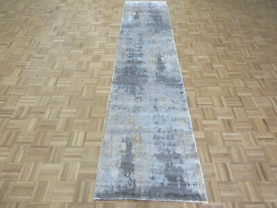 2'8 x 11'9 Runner Hand Knotted Modern Abstract Oriental Rug With Silk G12219