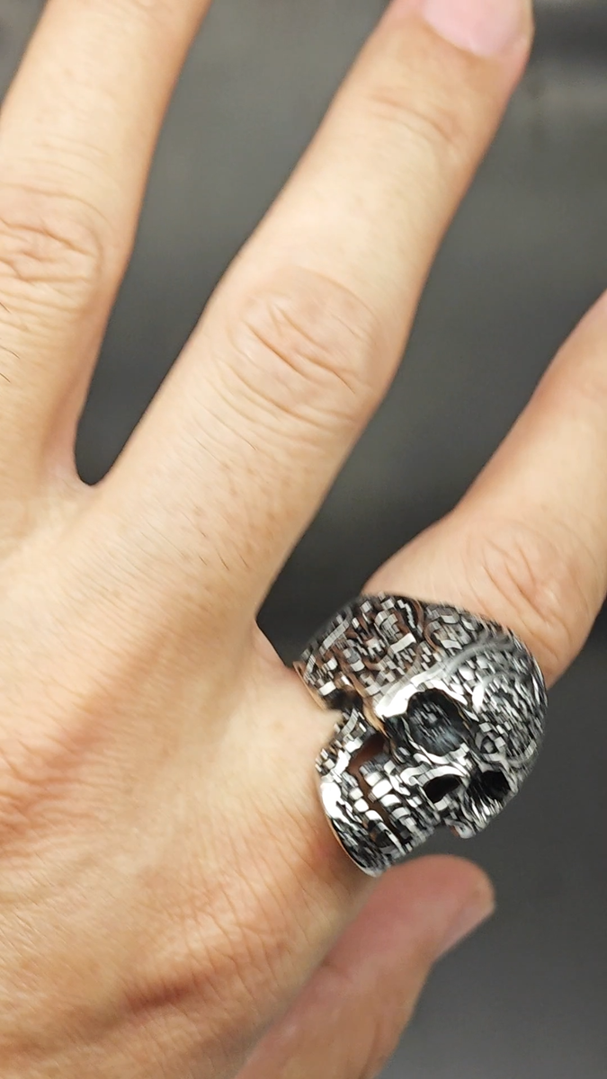 Men's Gothic Sugar Skull 316L Stainless Steel Biker Ring Silver