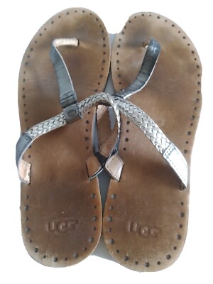 Ugg Australia Audra Braid Thong Sandals Silver Women's Sz 10