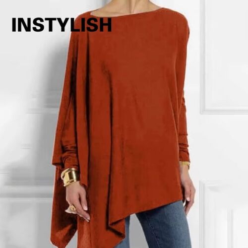 Plus Size Cotton Irregular Tunic Top Women Long Sleeve Blouse (170)