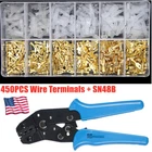 450X Wire Connectors Spade Crimp Terminals SN-48B Ratchet Crimper Plier Tool Kit