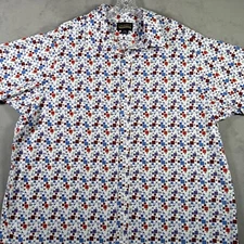Cremieux Premium Denim Shirt Mens 2XB Geometric Print Stretch Short Sleeve NWOT