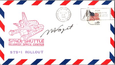 Max Faget Signed STS-1 Space Shuttle Rollout Cover w/ COA NASA