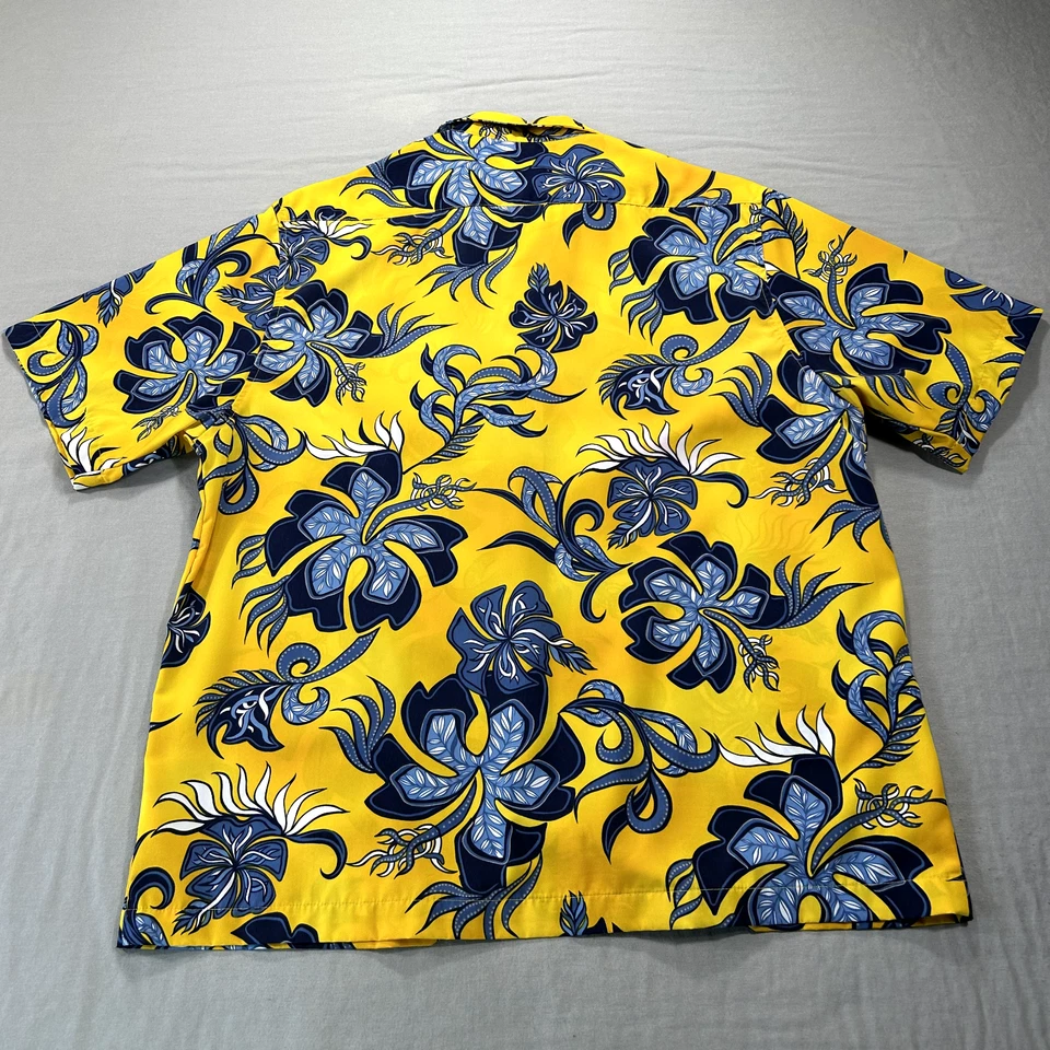 VINTAGE Rusty Shirt Mens Large Yellow Floral Hawaiian Button Up Surf Beach Y2K - Image 2 of 4