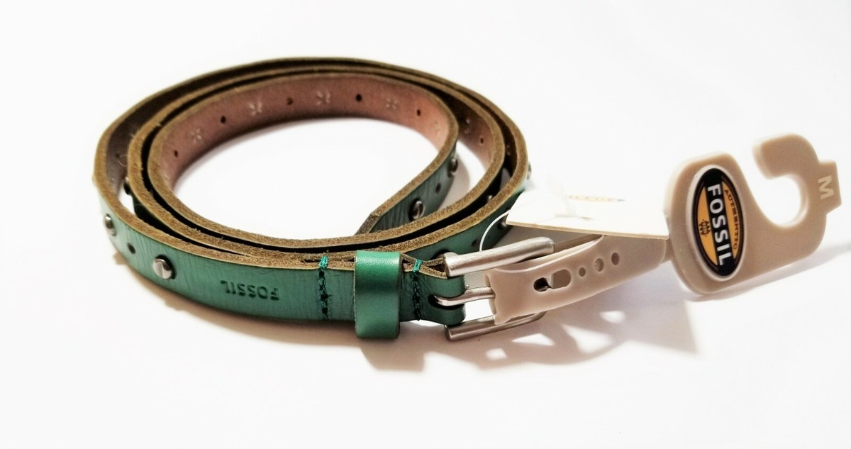 NEW FOSSIL AGED SILVER TONE BUCKLE,TEAL GREEN LEATHER STUD  display picture 3