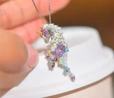 2.00Ct Round Cut Real Moissanite Unicorn Pendant 14K White Gold Plated Silver