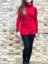 STEFANEL Strick Pullover S Kaschmir schwarz rot Wolle Winter warm Rollkragen Designer