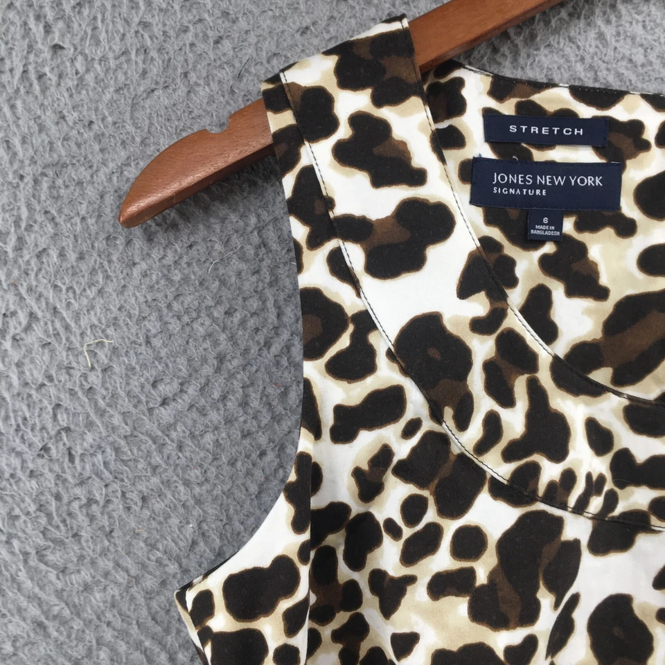 Jones New York Belize 签名弹力换装连衣裙女式 6 栗色豹纹新品 — 第 4/4 张图片