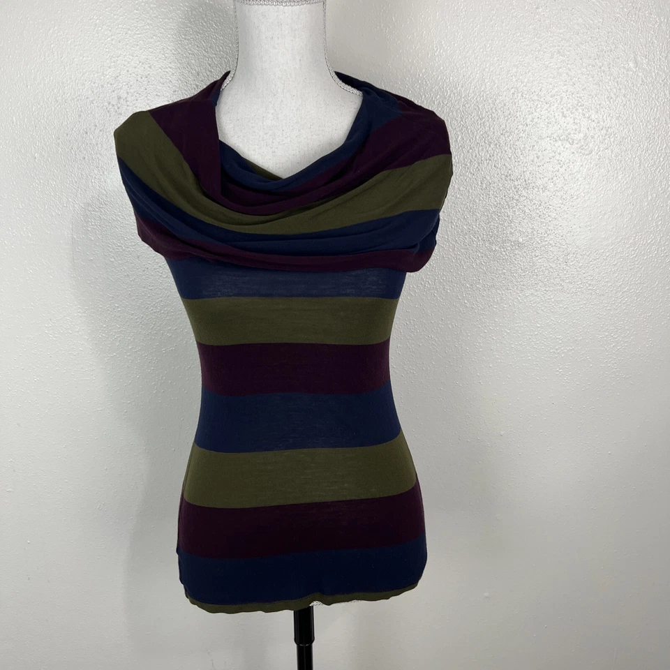 Camiseta sin mangas Rebecca Beeson para mujer 2 azul verde a rayas capucha cuello sin mangas elástica Foto 4 de 4