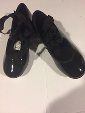 Girls American Ballet Theater Tap Shoes Black Patent Size 9 MJ Claquette NIB