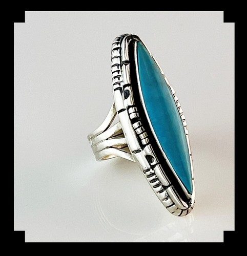 Sterling and Sleeping Beauty Turquoise Ring Size 7 3/4 - Picture 2 of 6