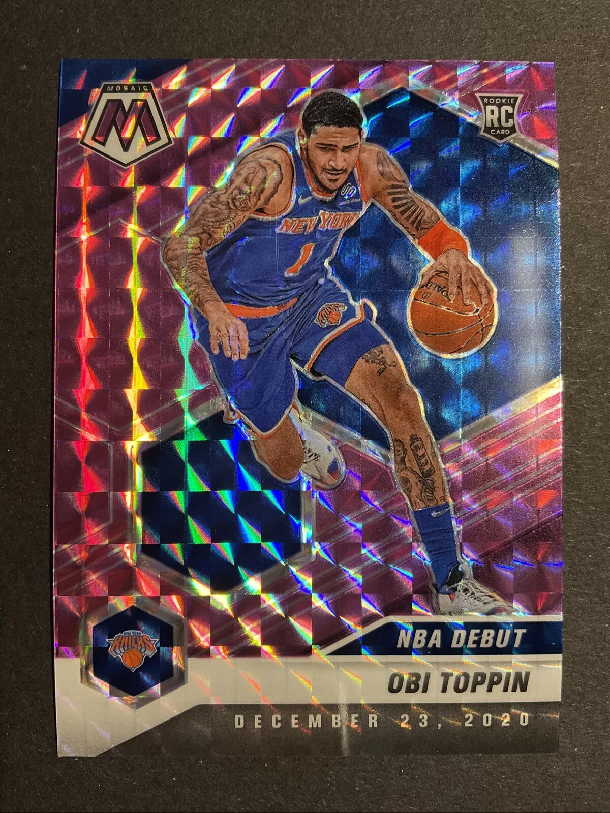 2020-21 Panini Mosaic Obi Toppin NBA DEBUT ROOKIE PURPLE PRIZM /49 Knicks #273