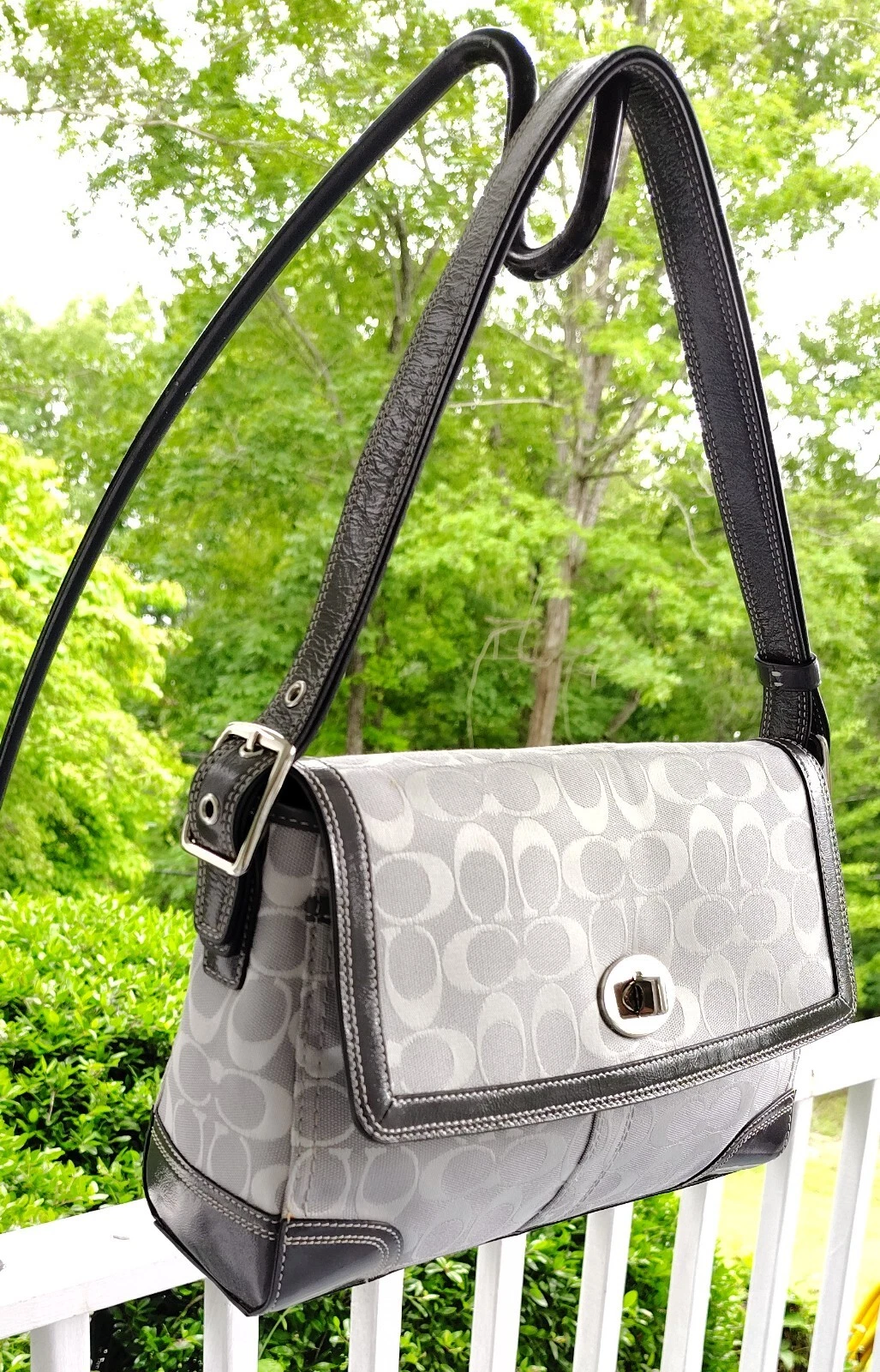 Coach F13972 Borsa Portafoglio MEDIA Vintage Y2K Soho Grigio Chiaro Firma C
