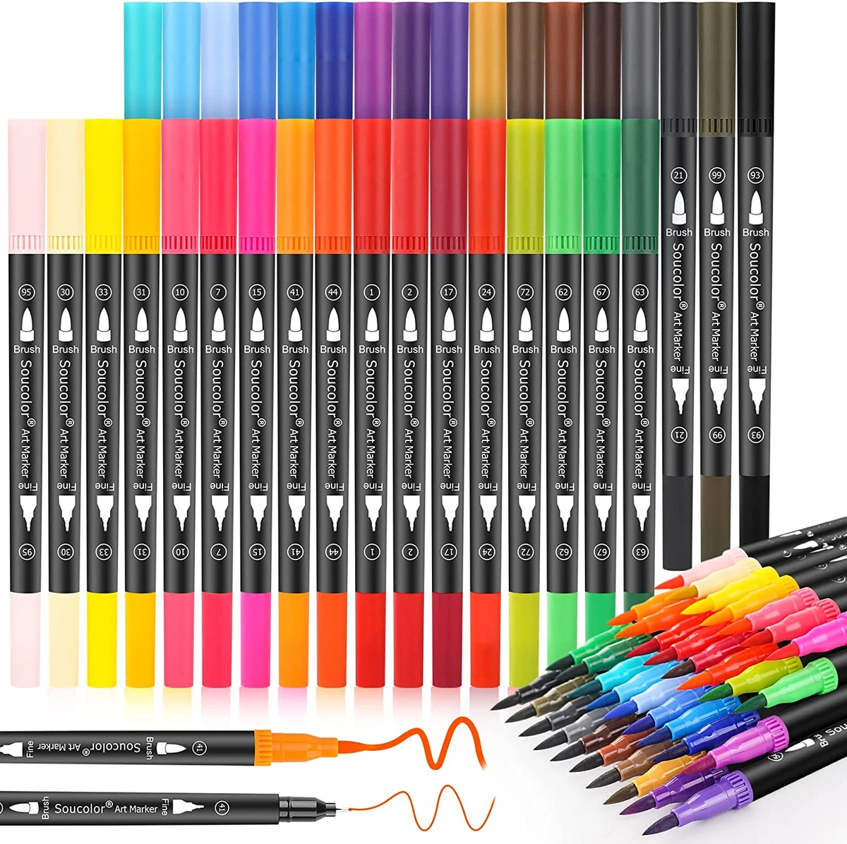 Art Brush Markers Pens for Adult Coloring Books, 34 Colors Numbered Dual Tip  (Br